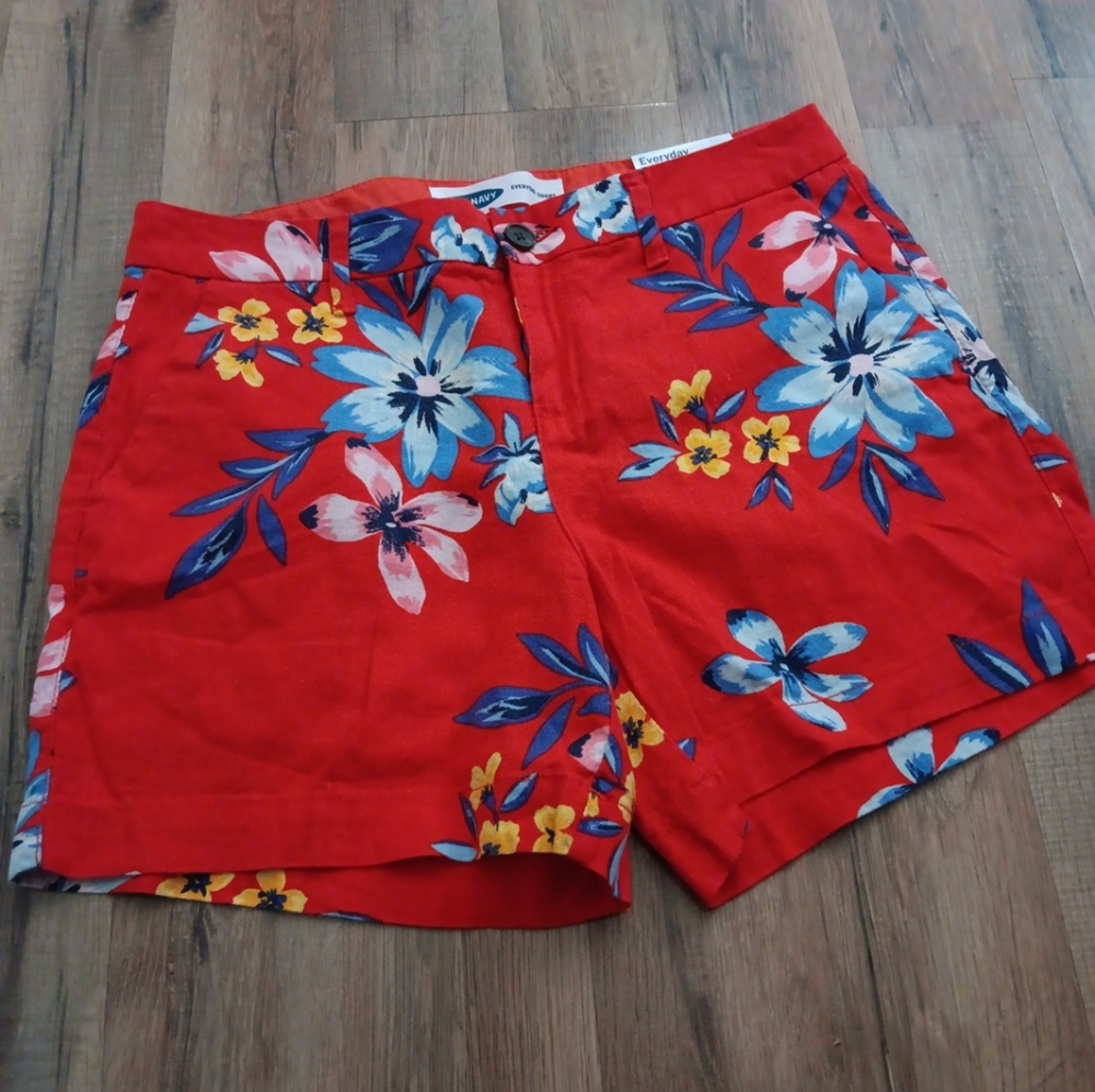 Old navy everyday shorts linen blend orange floral sz 4 NWT
